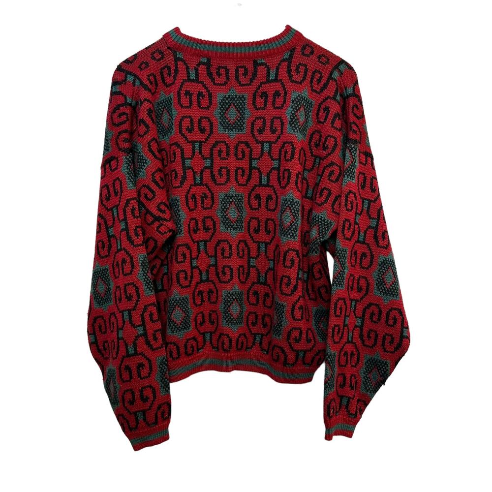 Vintage 80s Saturdays Generation Sweater Crewneck Pullover Red Green Medium